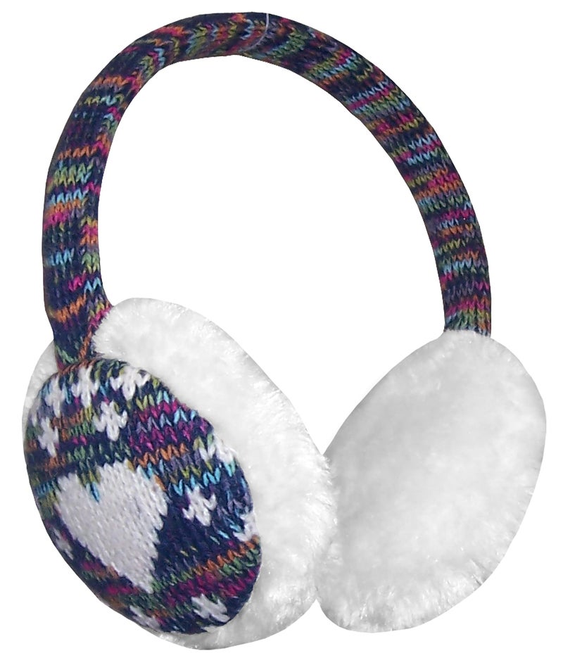 N'Ice Caps Kids Earmuffs Girls Winter Warm Adjustable Soft Plush Padded (One size fits all, Winter White Hearts) - Image 1